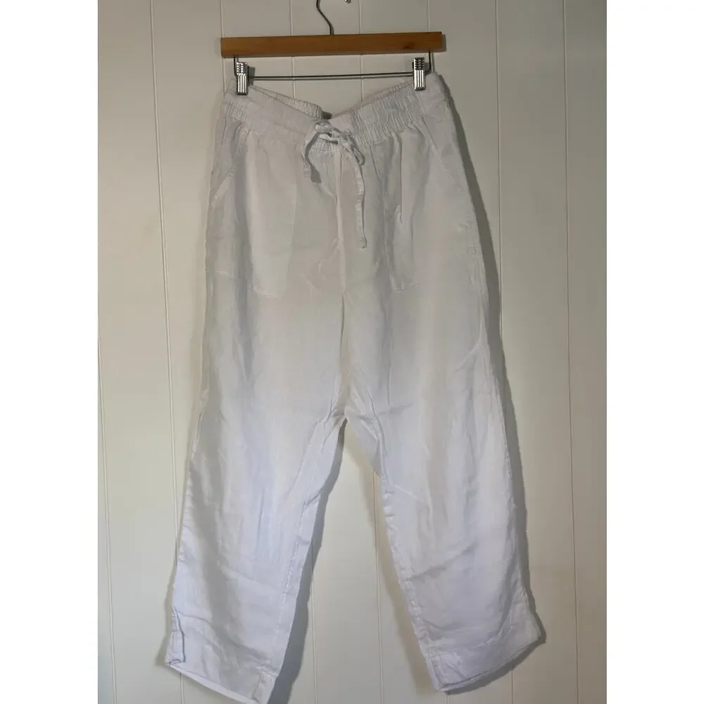 Sigrid Olsen White Linen Pull On Pants Elastic Waist Coastal Large Relaxed - Picture 3 of 8